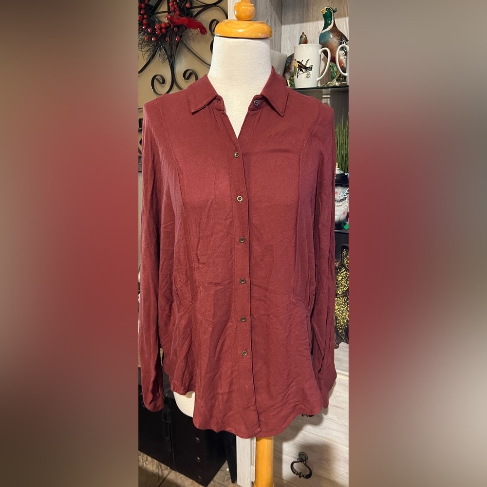 Free people, brick, red button blouse, long sleeve size S oversize